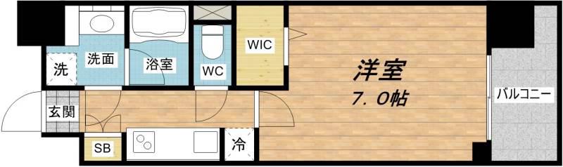 アーバネックス谷町II(1K/4階)の間取り写真