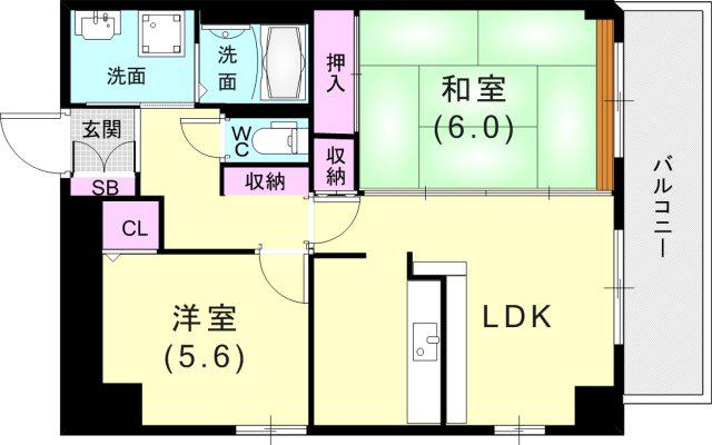 リバービレッジ兵庫(2LDK/6階)の間取り写真