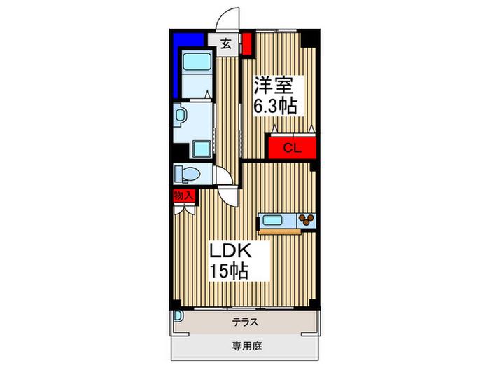 ガーデニングヒルズ北野345(1LDK/1階)の間取り写真