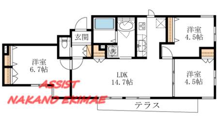 GRAND阿佐谷(3LDK/1階)の間取り写真