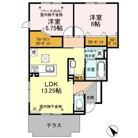 バンブカーサ(2LDK/1階)の間取り写真