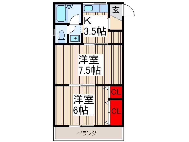 エニーセ西青木(2K/2階)の間取り写真
