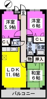 カーサ宮の前(3LDK/4階)の間取り写真