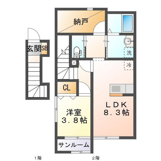AKATSUKI MAISON 乙部III(1LDK/2階)の間取り写真