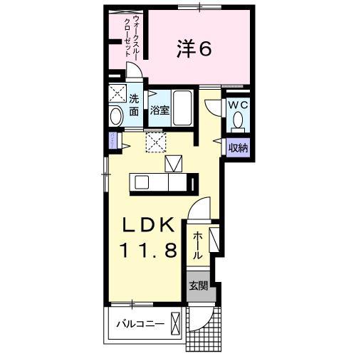 フィデール B棟(1LDK/1階)の間取り写真