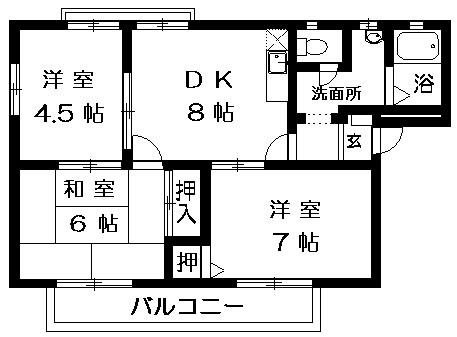 ファミーユ美津A棟(3DK/2階)の間取り写真