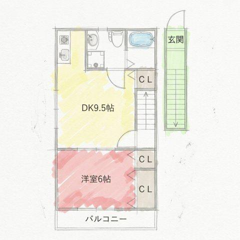 サポートハイツ大東I(1DK/2階)の間取り写真