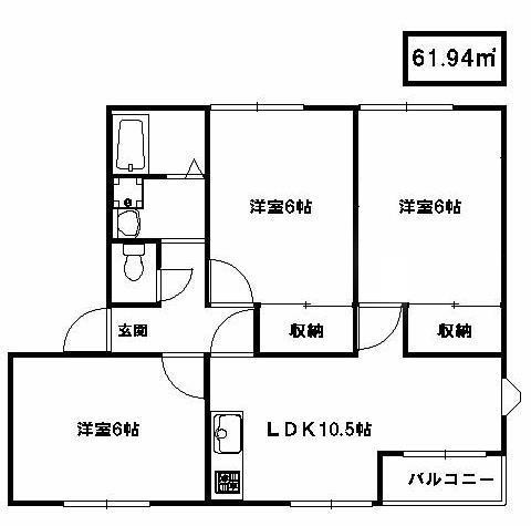 ラ・カンナB(3LDK/1階)の間取り写真