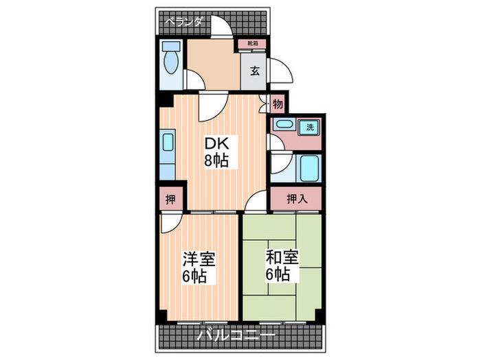 KENT HOUSE(2DK/2階)の間取り写真