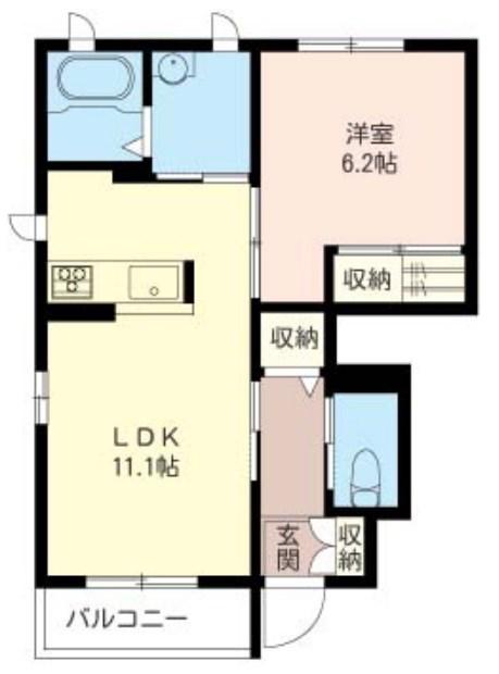 アカンサスB(1LDK/1階)の間取り写真