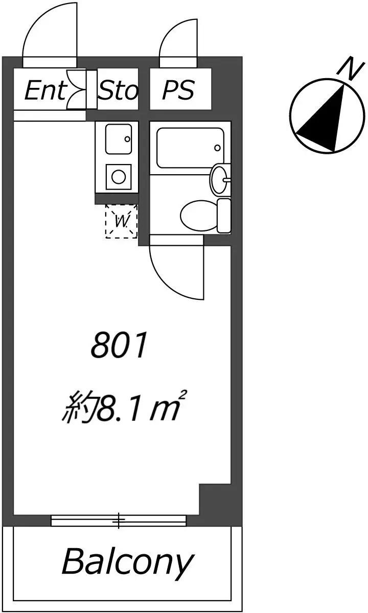 プラーズ花月園(ワンルーム/8階)の間取り写真