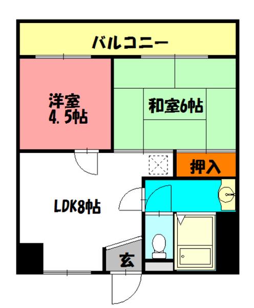 セルサス大道弐番館(2DK/1階)の間取り写真