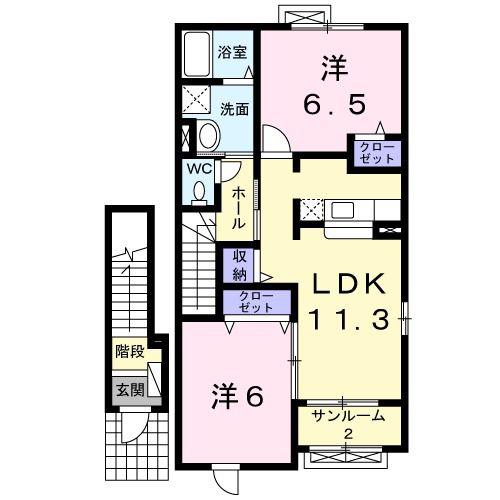 モンソレイユIII(2LDK/2階)の間取り写真