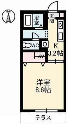 プラッツ21B(1K/1階)の間取り写真