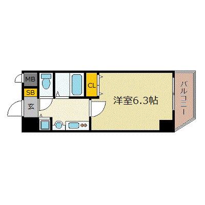 プレサンス心斎橋ザ・スタイル(1K/9階)の間取り写真
