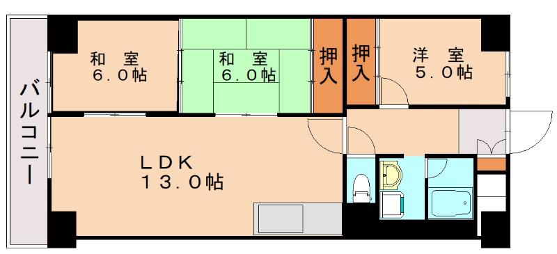 シャルマンコーポ博多(3LDK/5階)の間取り写真