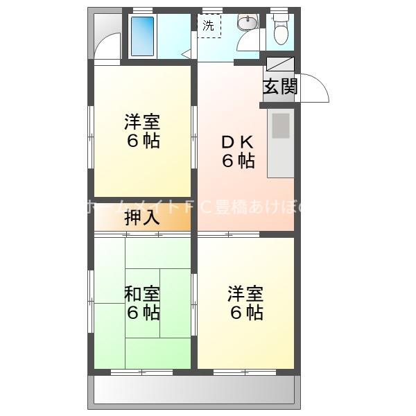山中荘A棟(3DK/4階)の間取り写真