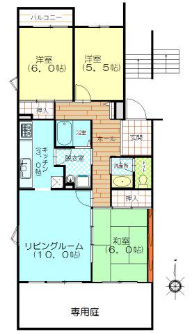東鷲宮ニュータウン駅前プラザ 2号棟(3LDK/1階)の間取り写真