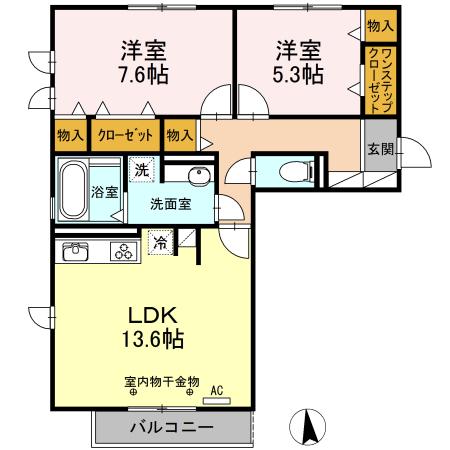 SERENO(2LDK/2階)の間取り写真