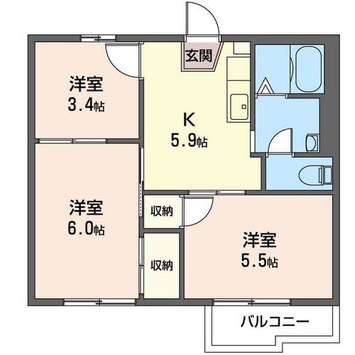 ハートハイツ I(3K/2階)の間取り写真