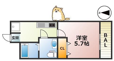 ラウル六甲道(1K/2階)の間取り写真