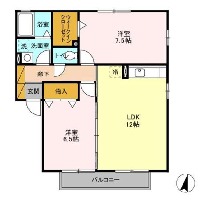 ベルテ藤原(2LDK/2階)の間取り写真