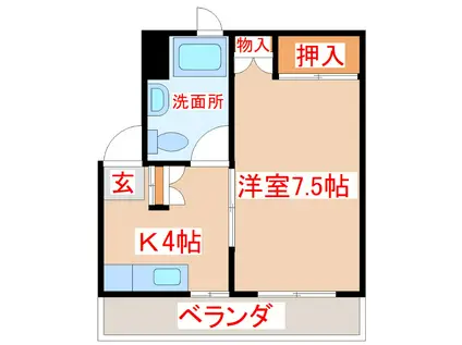 セントポール小松原(1K/4階)の間取り写真