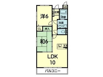 JR豊肥本線 武蔵塚駅 徒歩80分 3階建 築25年(2LDK/2階)の間取り写真