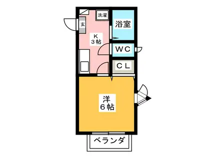 ヴィラ材木座(1K/2階)の間取り写真