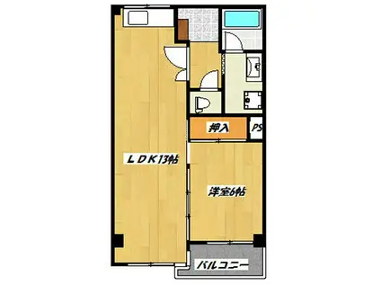 城野駅前ビル(1LDK/6階)の間取り写真