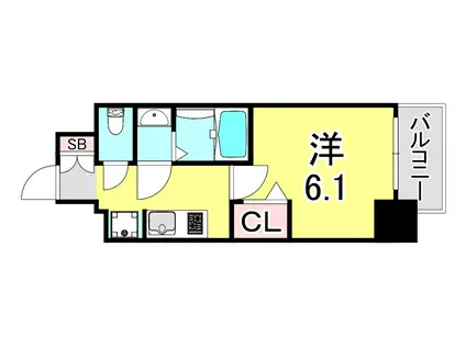 エステムコート神戸グランスタイル(1K/13階)の間取り写真
