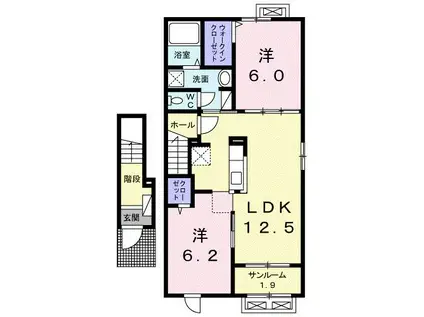 リバーサイドII(2LDK/2階)の間取り写真