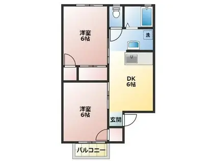 セジュールヴェルドミールA(2DK/2階)の間取り写真