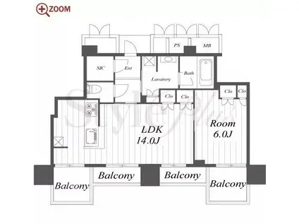 ザ・ファインタワー梅田豊崎(1LDK/16階)の間取り写真