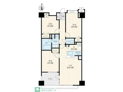 サンデュエル府中グランスクエア(3LDK/1階)の間取り写真