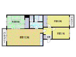 若竹グランドハイツ(3LDK/4階)の間取り写真