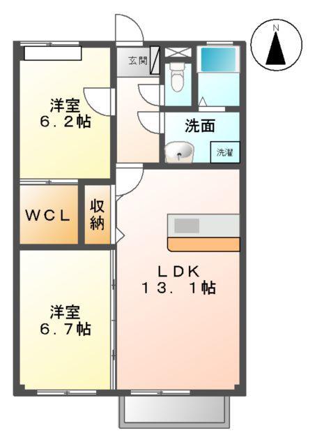 PRECIAUS ONE 弐番館(2LDK/1階)の間取り写真