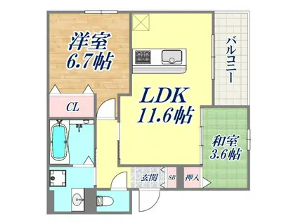 ヴェルデ天城(2LDK/1階)の間取り写真