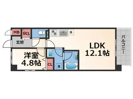 プラウディア今里(1LDK/3階)の間取り写真