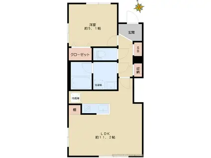 ウェルスクエアイズム文京小日向(1LDK/2階)の間取り写真