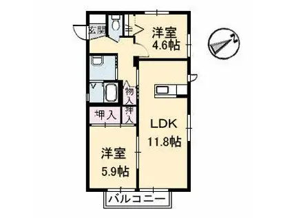 シャーメゾン湯布田(2LDK/1階)の間取り写真