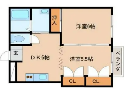 ライフM(2DK/1階)の間取り写真