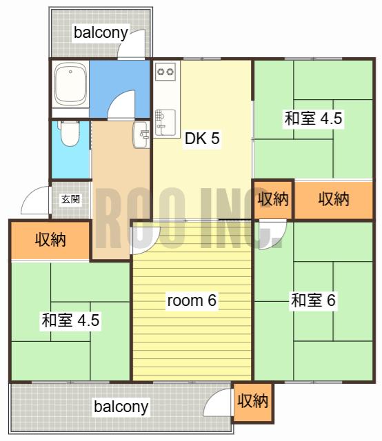 京口団地14号棟(4DK/4階)の間取り写真