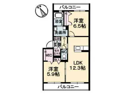 グランディールエスト(2LDK/3階)の間取り写真