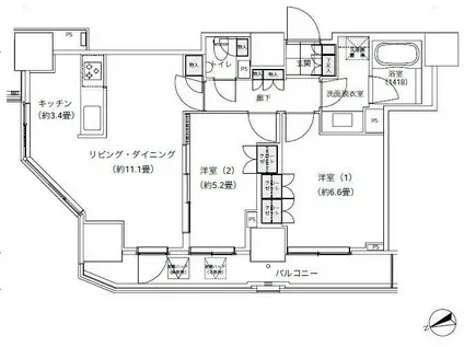 パークキューブ愛宕山タワー(2LDK/4階)の間取り写真