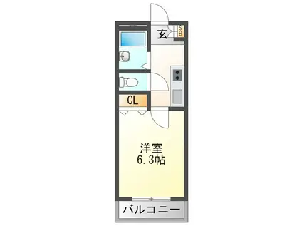 プルス野中南(1K/3階)の間取り写真