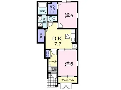 ラフレシール尾山III(2DK/1階)の間取り写真