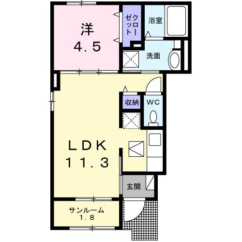 ベルアムールB(1LDK/1階)の間取り写真