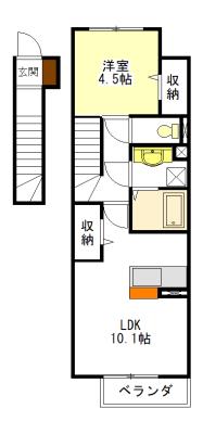 グランテージ上浜(1LDK/2階)の間取り写真