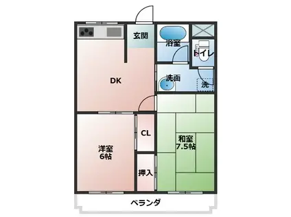 アーバン湯浅(2DK/2階)の間取り写真